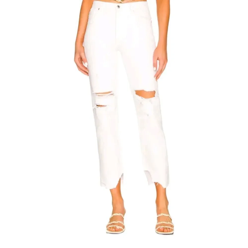 Free People We The Free Tapered‎ Baggy Boyfriend Jeans Chalk White sz 26